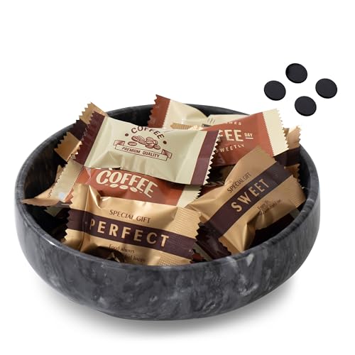 CM CHIC MONDAY Candy Bowl, Marble Candy Dish for Office Desk, Marble Bowl for Hard Candy, Coffee Candy, Chocolate Candy, Nuts Candy Bar(Natural Grey, 5.9 INCH), Black1 - Image 1