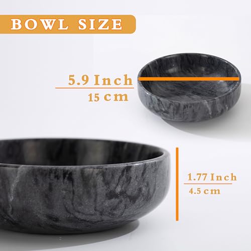 CM CHIC MONDAY Candy Bowl, Marble Candy Dish for Office Desk, Marble Bowl for Hard Candy, Coffee Candy, Chocolate Candy, Nuts Candy Bar(Natural Grey, 5.9 INCH), Black1 - Image 2