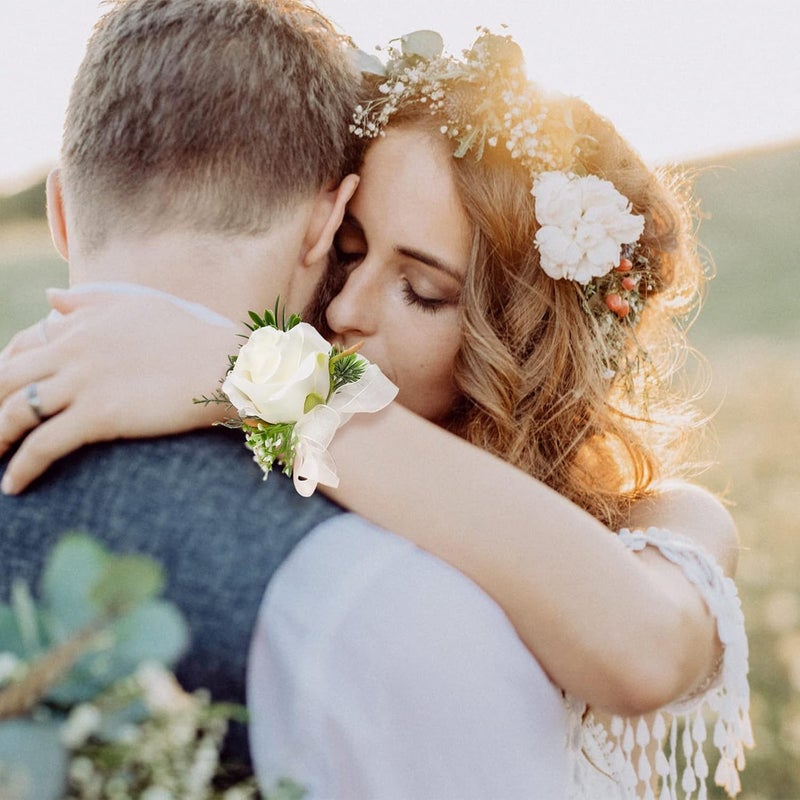 Excefore Rose Corsage Bracelet Floral Wedding Wrist Corsage with Pearl Flower Bracelet Rose Boutonniere Set for Wedding Bridal Shower Prom Bridesmaid Sisters - Image 5