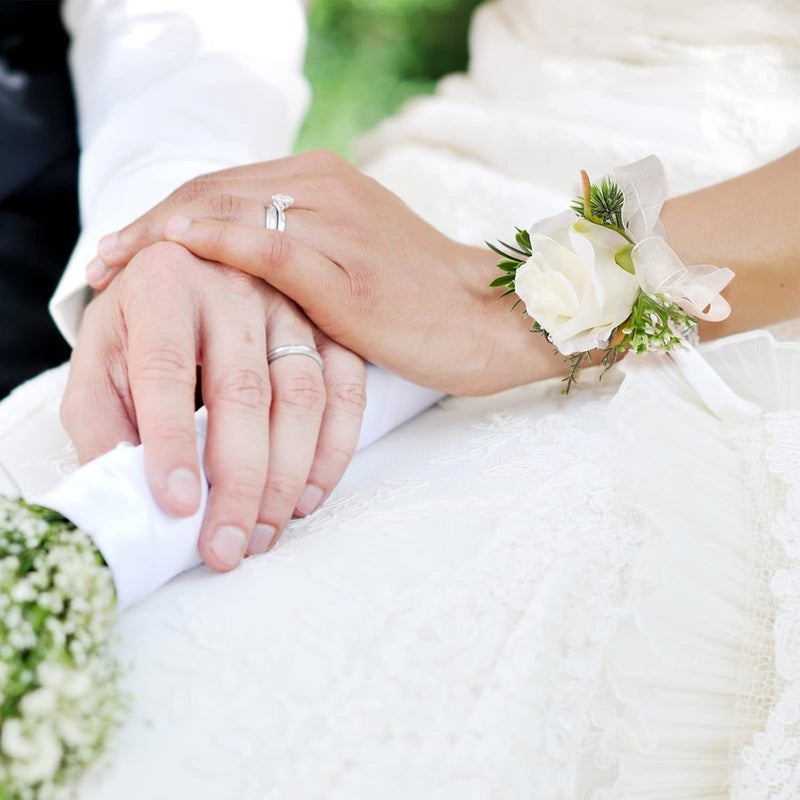 Excefore Rose Corsage Bracelet Floral Wedding Wrist Corsage with Pearl Flower Bracelet Rose Boutonniere Set for Wedding Bridal Shower Prom Bridesmaid Sisters - Image 2