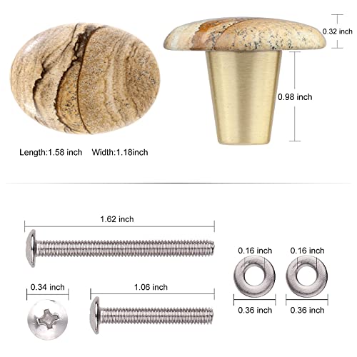 Amogeeli 4pcs Picture Jasper Stone Cabinet Knobs with Screws Oval Shape Decorative Crystal Brass Knobs for Drawer - Image 3
