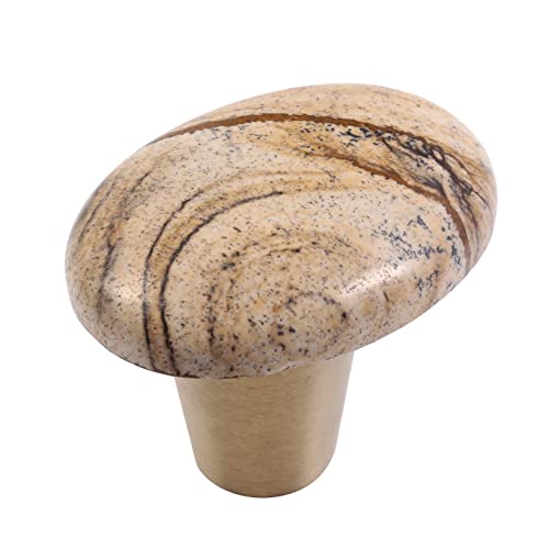 Amogeeli 4pcs Picture Jasper Stone Cabinet Knobs with Screws Oval Shape Decorative Crystal Brass Knobs for Drawer - Image 1