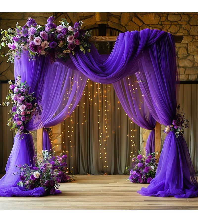 Deep Purple Mesh Decorations Soft Polyester Fabric Wedding Aisle Chair Back Decor - Image 1
