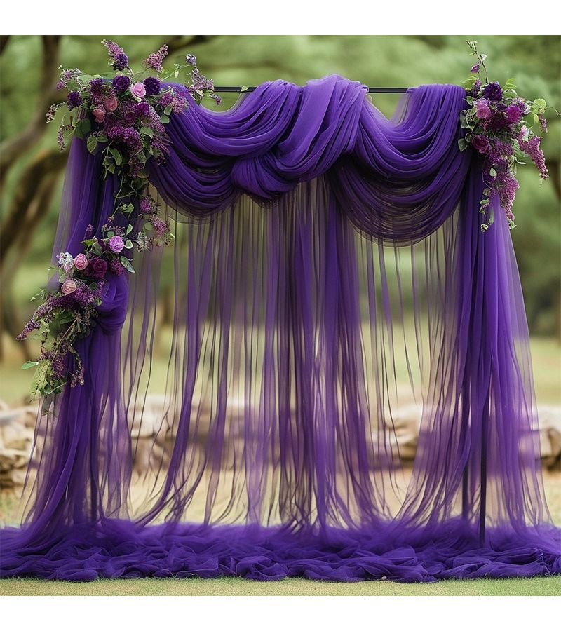 Deep Purple Mesh Decorations Soft Polyester Fabric Wedding Aisle Chair Back Decor - Image 4