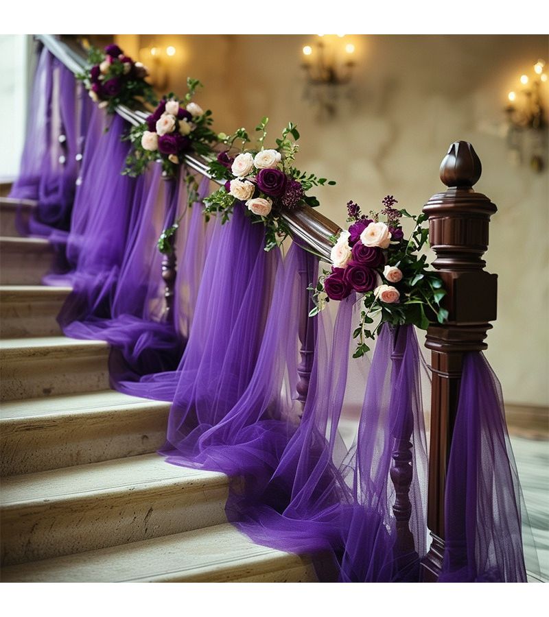 Deep Purple Mesh Decorations Soft Polyester Fabric Wedding Aisle Chair Back Decor - Image 5