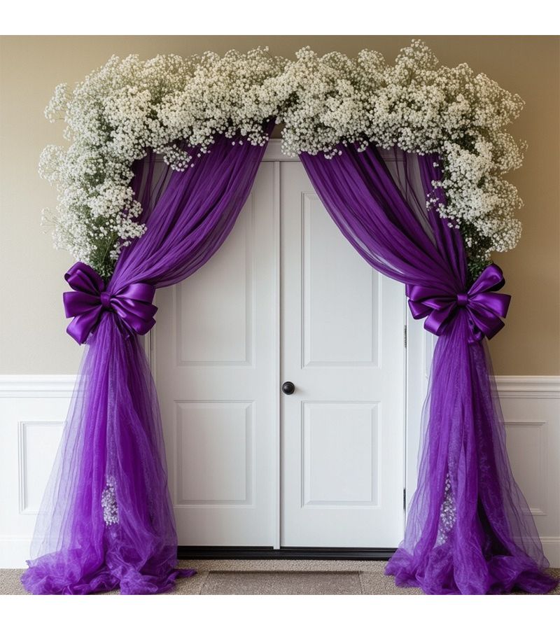 Deep Purple Mesh Decorations Soft Polyester Fabric Wedding Aisle Chair Back Decor - Image 2