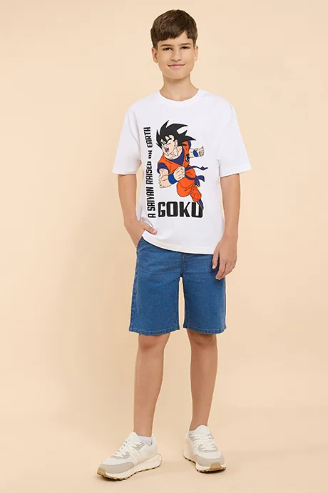 R&b Goku Print T-Shirt with Crew Neck and Short Sleeves
