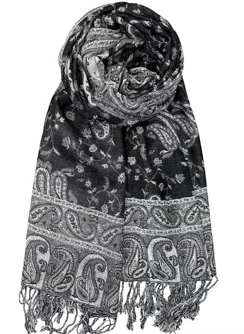 أخبار شال حريري نسائي، شال مريح وعصري، متعدد الاستخدامات (أسود وأبيض) - Image 4