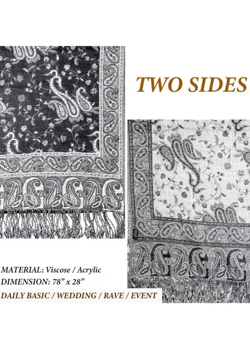 أخبار شال حريري نسائي، شال مريح وعصري، متعدد الاستخدامات (أسود وأبيض) - Image 5