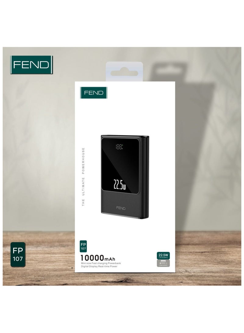 FEND FP107 10000mAh Mini Power Bank | 22.5W Fast Charging with Digital Display | Compact Portable Battery Pack for Smartphones, Tablets & Gadgets – Black - Image 2