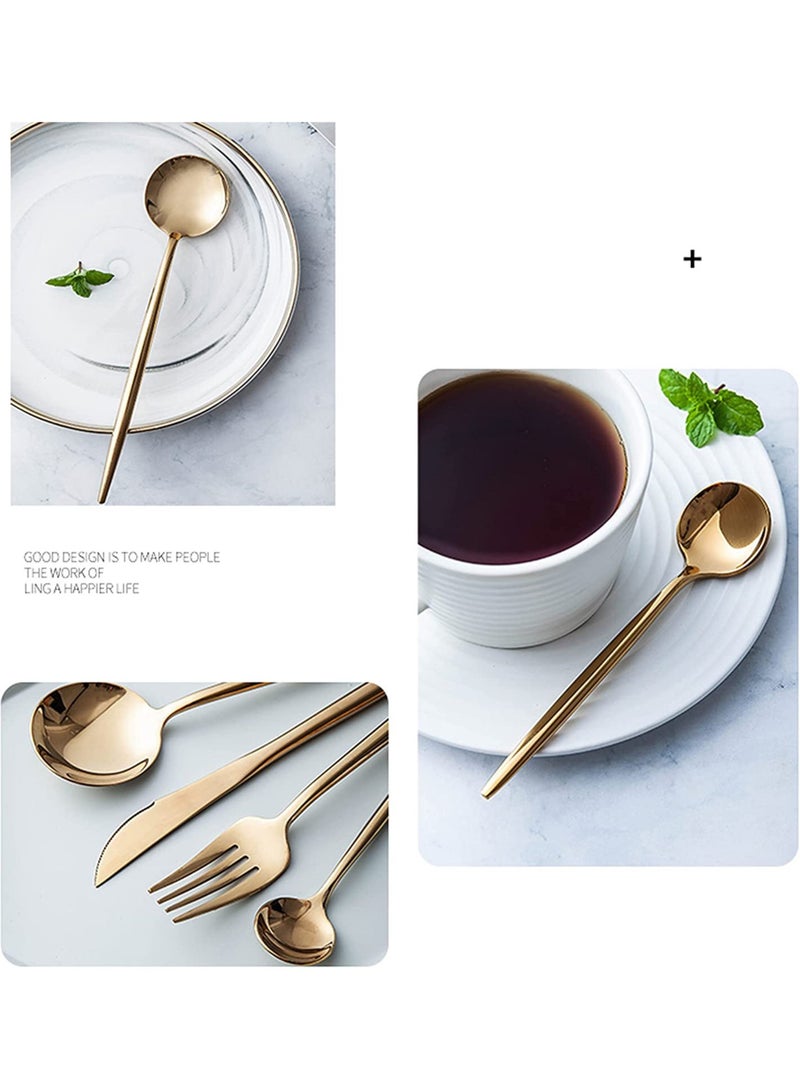 Arabest طقم أدوات المائدة من الفولاذ المقاوم للصدأ، أدوات مائدة محمولة، للسفر والتخييم، آمنة في غسالة الصحون، سكين ستيك/جبن/زبدة، شوكة حلوى، ملعقة شوربة (ذهبي، 24)  - Image 3