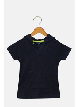 Andy & Evan Toddlers Boy Textured Short Sleeves Hoodie, Navy  - Image 1