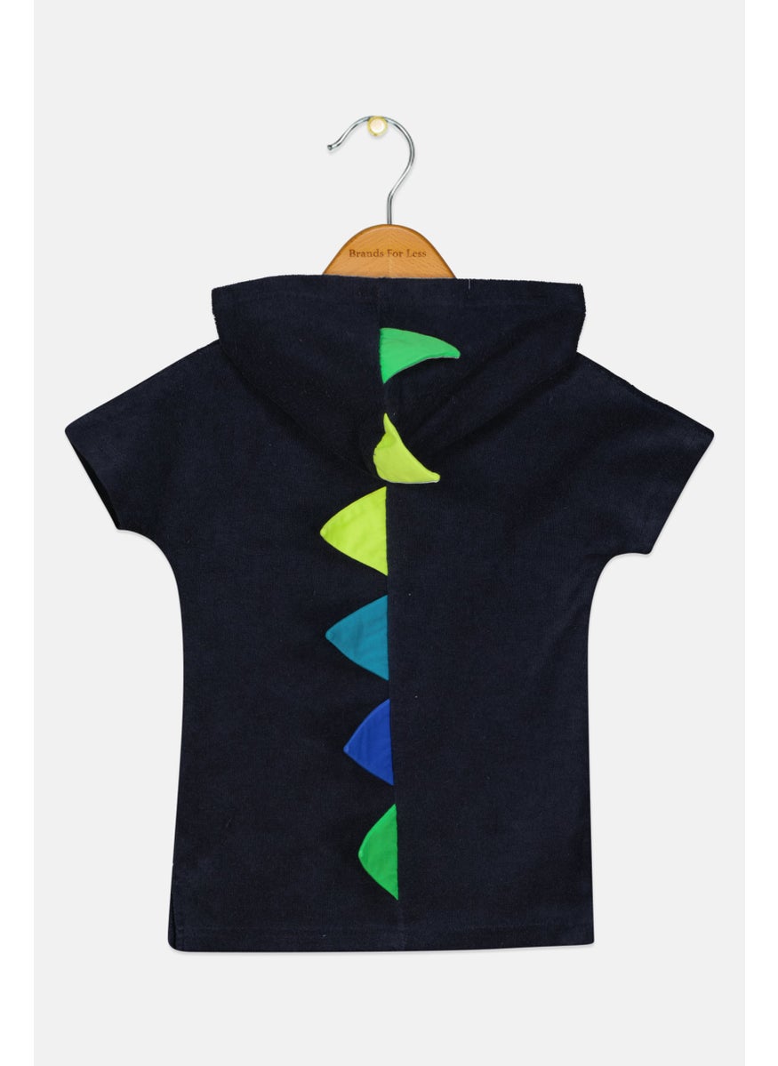 Andy & Evan Toddlers Boy Textured Short Sleeves Hoodie, Navy  - Image 2