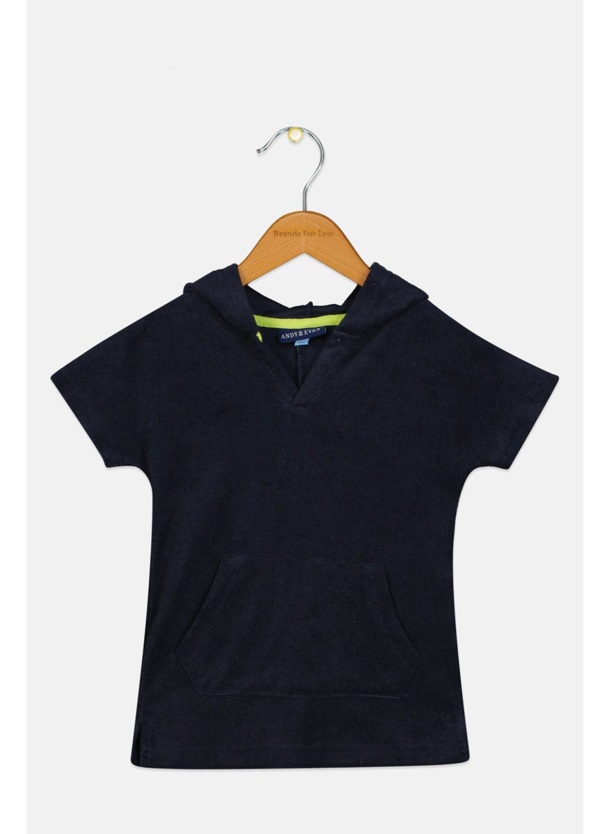 Andy & Evan Toddlers Boy Textured Short Sleeves Hoodie, Navy  - Image 1