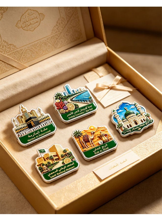 Ailily Saudi Iconic Landmark Acrylic Fridge Magnets 5 Pieces Set Makkah Madinah Jeddah Desert Camel Dallah Coffee Umrah Hajj Tourist Souvenir Eid Gift - Image 4