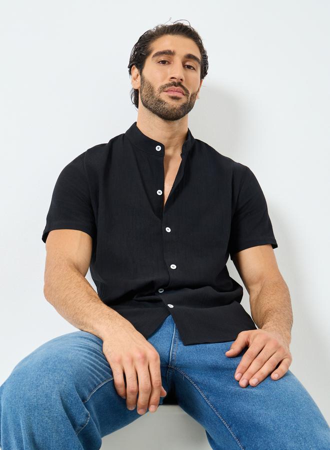 Take Two Solid Mandarin Collar Button Front Shirt - Image 1