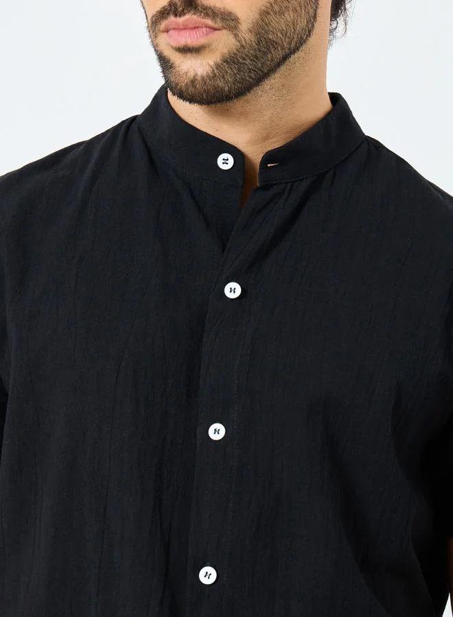 Take Two Take Two Solid Mandarin Collar Button Front Shirt