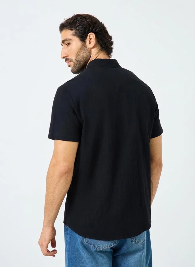 Take Two Take Two Solid Mandarin Collar Button Front Shirt