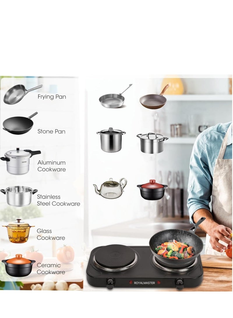 Wtrtr Wtrtr Double Hot Plate,2000W Electric Plate,Portable Electric Hob .Cooktops.1 year warranty。5814 (Brown)  - Image 4