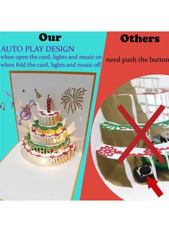 HY Pop Up Birthday Cards, 3D Auto Play Music Warm Light Birthday Cake Card, Birthday Card Gift for Her Women Mom Sister Friends  - Image 2