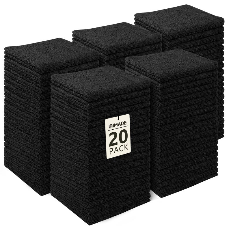 UNIMADE Washcloths Bulk - 100 Pack - Face Towels (12" x 12"), Highly Soft Wash Cloths and Hand Towels, Fast Drying Multi-Purpose Microfiber Cleansing Cloths for Bathroom, Hotel, Spa, and Salon - Black - Image 1