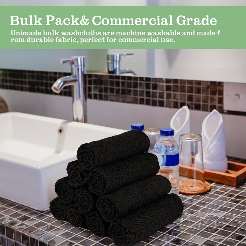 UNIMADE Washcloths Bulk - 100 Pack - Face Towels (12" x 12"), Highly Soft Wash Cloths and Hand Towels, Fast Drying Multi-Purpose Microfiber Cleansing Cloths for Bathroom, Hotel, Spa, and Salon - Black - Image 5