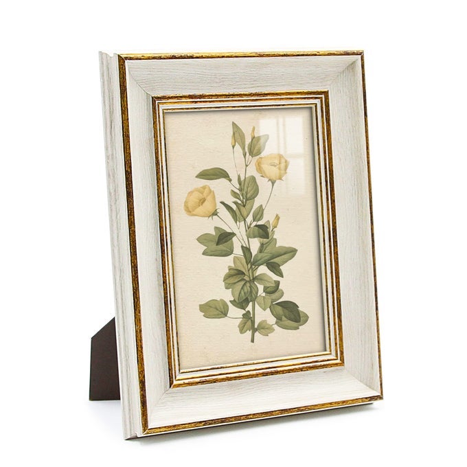 VINTAGE 5X7 PICTURE FRAME WHITE DISTRESSED GOLD EDGING PHOTO FRAMES SET ANTIQUE REAL GLASS WALL HANGING TABLETOP DISPLAY HOME DECOR ELEGANT VICTORIA RETRO GIFT