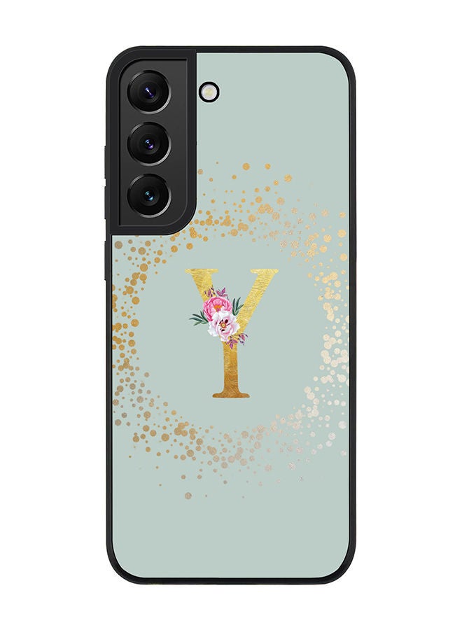 Stylizedd Rugged Black edge case for Samsung Galaxy S21 5G Slim fit Soft Case Flexible Rubber Edges TPU Gel Thin Cover - Custom Monogram Initial Letter Floral Pattern Alphabet - Y (Light Grey) - Image 1