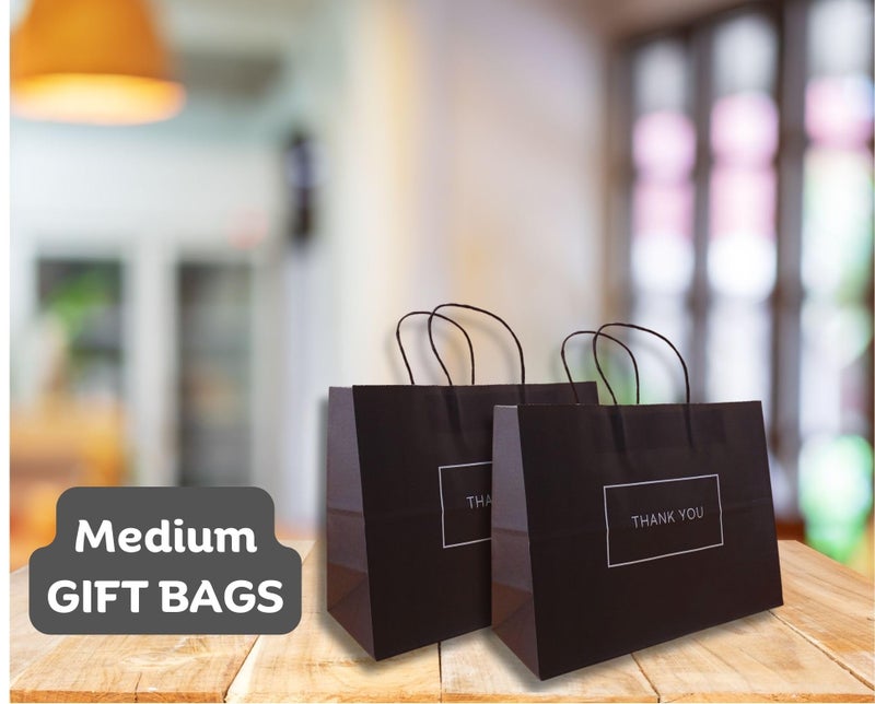 RanGit Bhumi Gift Bags- 25pcs 13x5x10 inch Medium Black Thank You Paper Bags with Handles Bulk- paper carry bag For Return gifting, corporate events, Party Favor Goodie Bags- Gift Covers (Medium-Black, Pack of 25) - Image 4