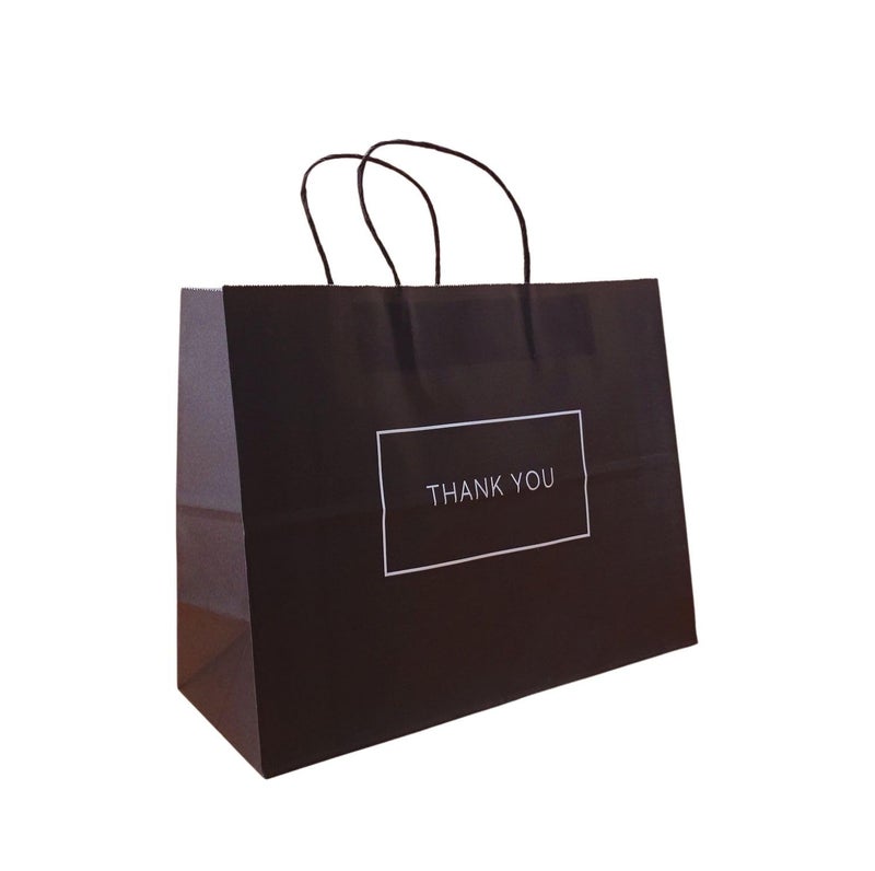 RanGit Bhumi Gift Bags- 25pcs 13x5x10 inch Medium Black Thank You Paper Bags with Handles Bulk- paper carry bag For Return gifting, corporate events, Party Favor Goodie Bags- Gift Covers (Medium-Black, Pack of 25) - Image 1
