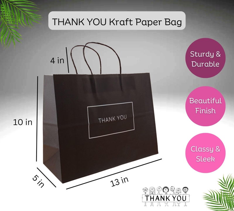 RanGit Bhumi Gift Bags- 25pcs 13x5x10 inch Medium Black Thank You Paper Bags with Handles Bulk- paper carry bag For Return gifting, corporate events, Party Favor Goodie Bags- Gift Covers (Medium-Black, Pack of 25) - Image 2
