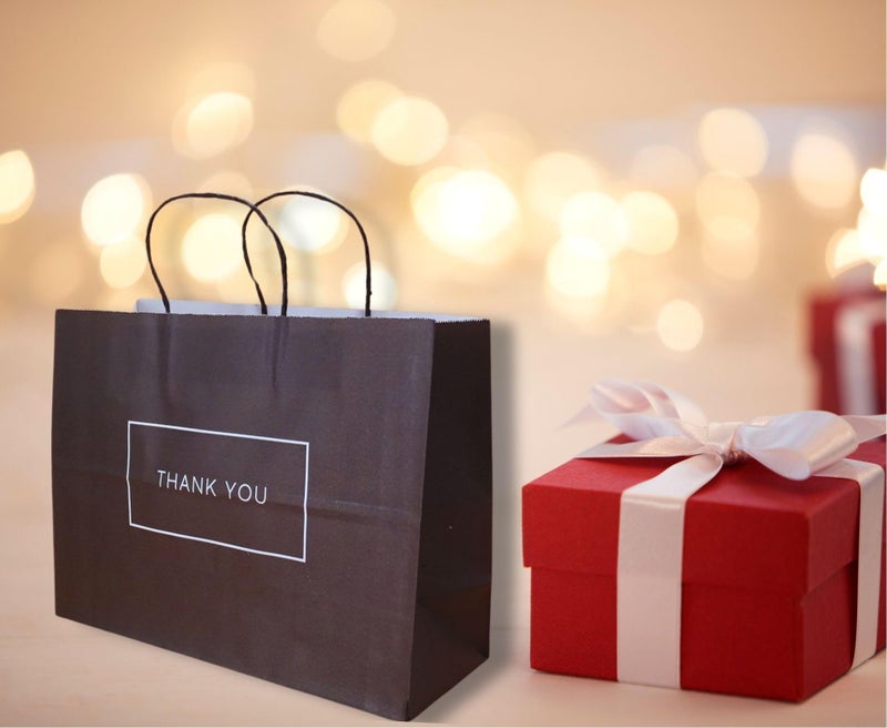 RanGit Bhumi Gift Bags- 25pcs 13x5x10 inch Medium Black Thank You Paper Bags with Handles Bulk- paper carry bag For Return gifting, corporate events, Party Favor Goodie Bags- Gift Covers (Medium-Black, Pack of 25) - Image 5