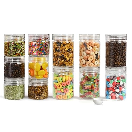 Homeor Plastic Storage Jar & Containers With Spoon, Airtight & BPA Free Containers for Kitchen, Grocery Kitchen Container, Multipurpose Jar | 200 ML - 6 Pcs, 300 ML - 6 Pcs, Set of 12, Transparent - Image 1