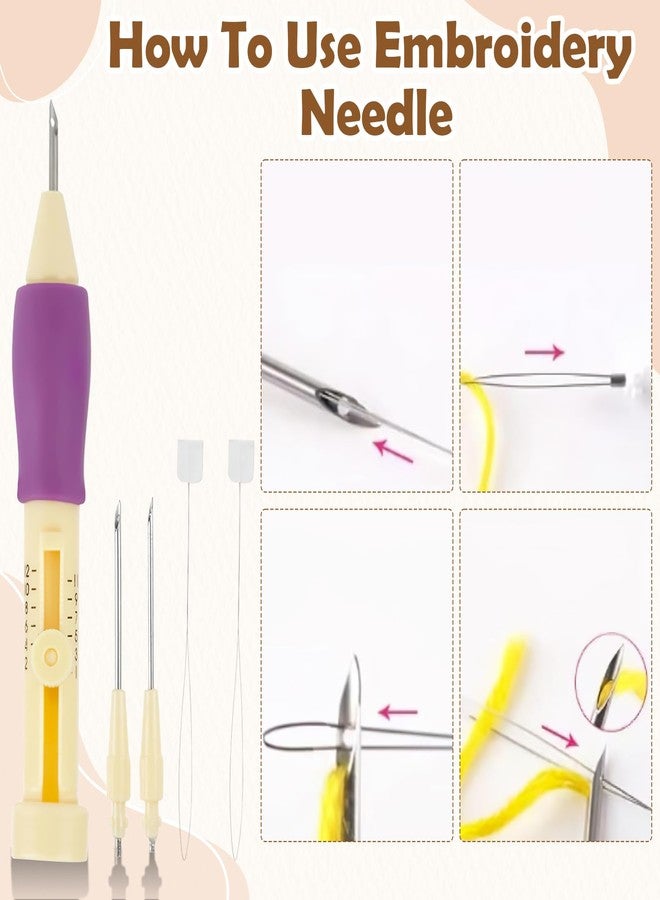Flavizo Punch Needle Embroidery Kit & Set – 3 Needle Sizes, Ergonomic Pen, Threaders & Adjustable Depth – DIY Fabric Needlework for Beginners & Experts - Image 4