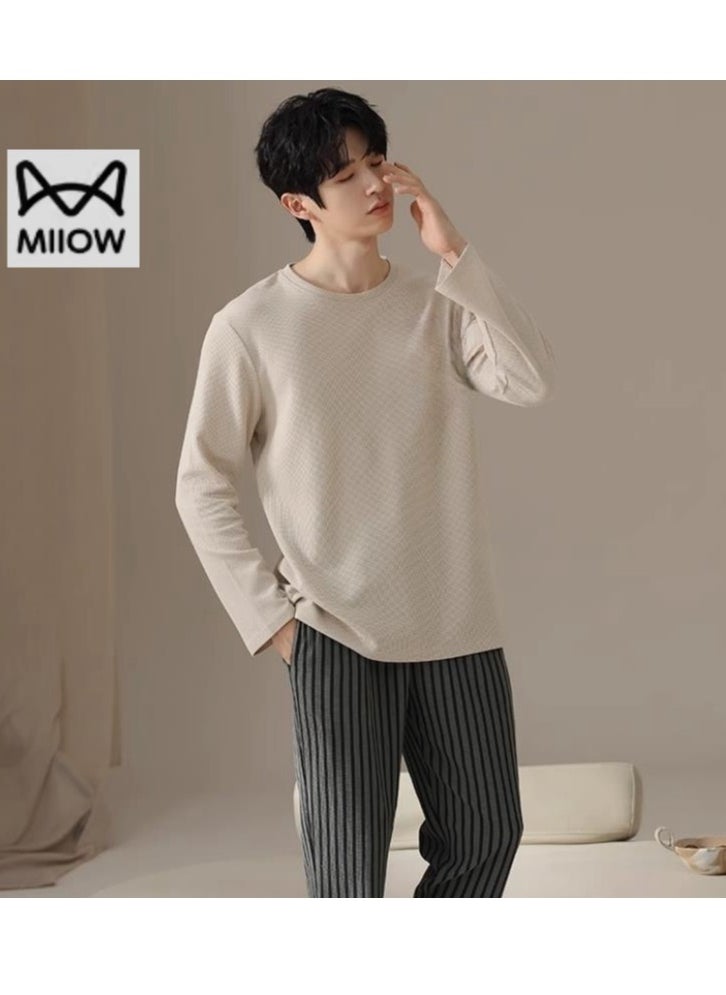 MIIOW - Men's Pure Cotton Casual Long Sleeved Pants Home Suit Can Be Worn Outside - Image 1