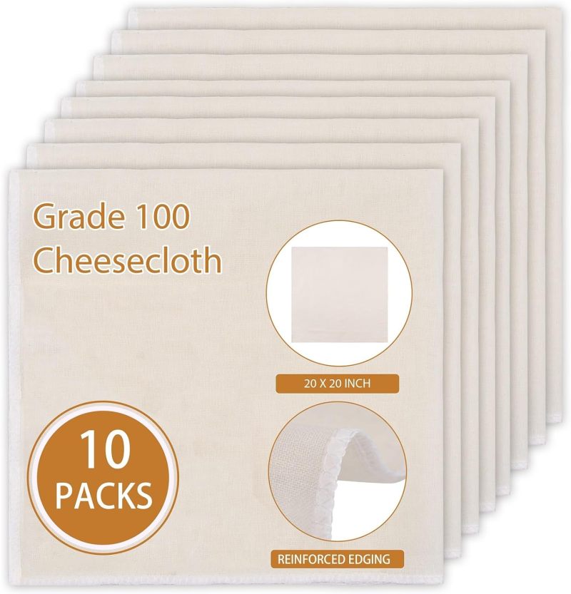 Unbleached Cheese Cloth 20x20 Inch Beige 100 Percent Cotton Grade 100 Ultra-Fine Mesh - Reusable Straining Cloth with Hemmed Design for Cheese Making Greek Yogurt Nut Milk Juicing Kombucha - Image 2