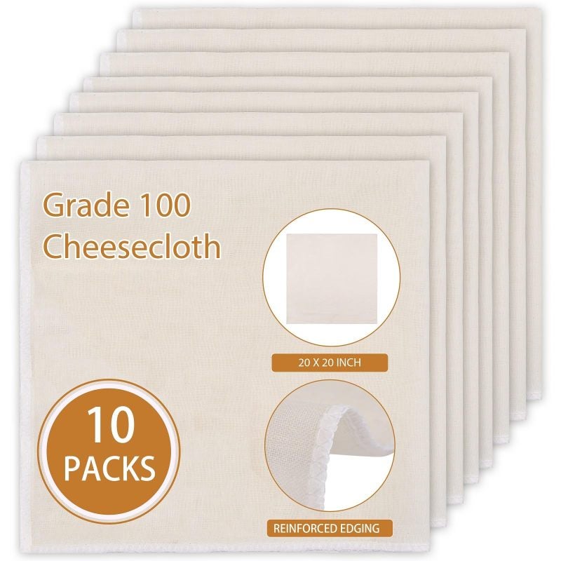 Unbleached Cheese Cloth 20x20 Inch Beige 100 Percent Cotton Grade 100 Ultra-Fine Mesh - Reusable Straining Cloth with Hemmed Design for Cheese Making Greek Yogurt Nut Milk Juicing Kombucha - Image 1
