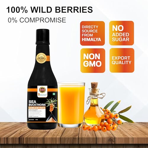 SRISHMA Sea Buckthorn Pulp Concentrate 500 ml (Pack of 2 - 80 Glasses) Cold-Pressed | Natural Vitamin C,Omega 3 6 7 9, Antioxidants | Immunity,Skin Glow& Gut Health Support | Herbal Juice Seabuckthorn Supplement. - Image 2