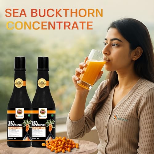 SRISHMA Sea Buckthorn Pulp Concentrate 500 ml (Pack of 2 - 80 Glasses) Cold-Pressed | Natural Vitamin C,Omega 3 6 7 9, Antioxidants | Immunity,Skin Glow& Gut Health Support | Herbal Juice Seabuckthorn Supplement. - Image 3