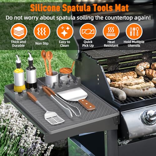 lanlw Silicone Grill Mat Compatible with Blackstone, Silicone Griddle Tools Mat with Drip Pad, Spatula Mat for Outdoor Grill Kitchen Counter (Grey) - Image 2