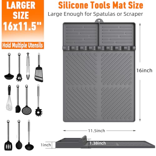 lanlw Silicone Grill Mat Compatible with Blackstone, Silicone Griddle Tools Mat with Drip Pad, Spatula Mat for Outdoor Grill Kitchen Counter (Grey) - Image 3