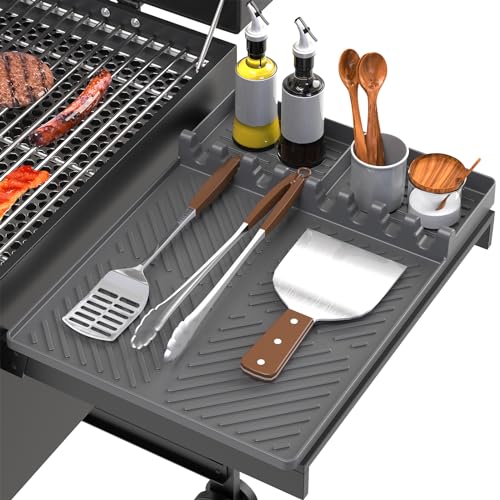 lanlw Silicone Grill Mat Compatible with Blackstone, Silicone Griddle Tools Mat with Drip Pad, Spatula Mat for Outdoor Grill Kitchen Counter (Grey) - Image 1