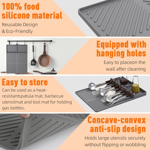 lanlw Silicone Grill Mat Compatible with Blackstone, Silicone Griddle Tools Mat with Drip Pad, Spatula Mat for Outdoor Grill Kitchen Counter (Grey) - Image 5