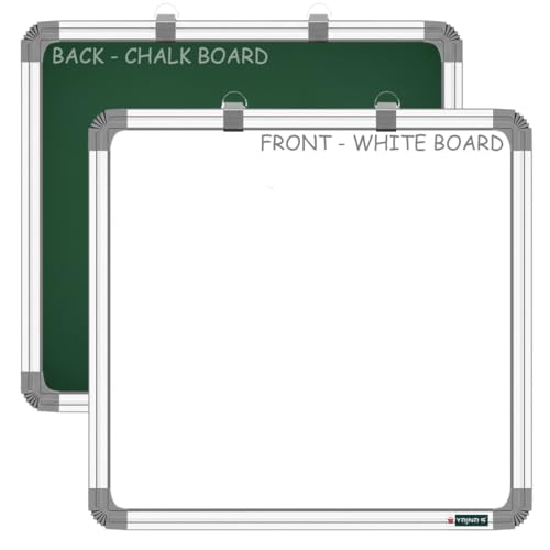 YAJNAS Non Magnetic (60CM x 60CM) 2X2 Feet Double Sided White Board and Chalk Board Both Side Writing Boards, one Side White Marker and Reverse Side Chalk Board Surface - Set of 1 - Image 1