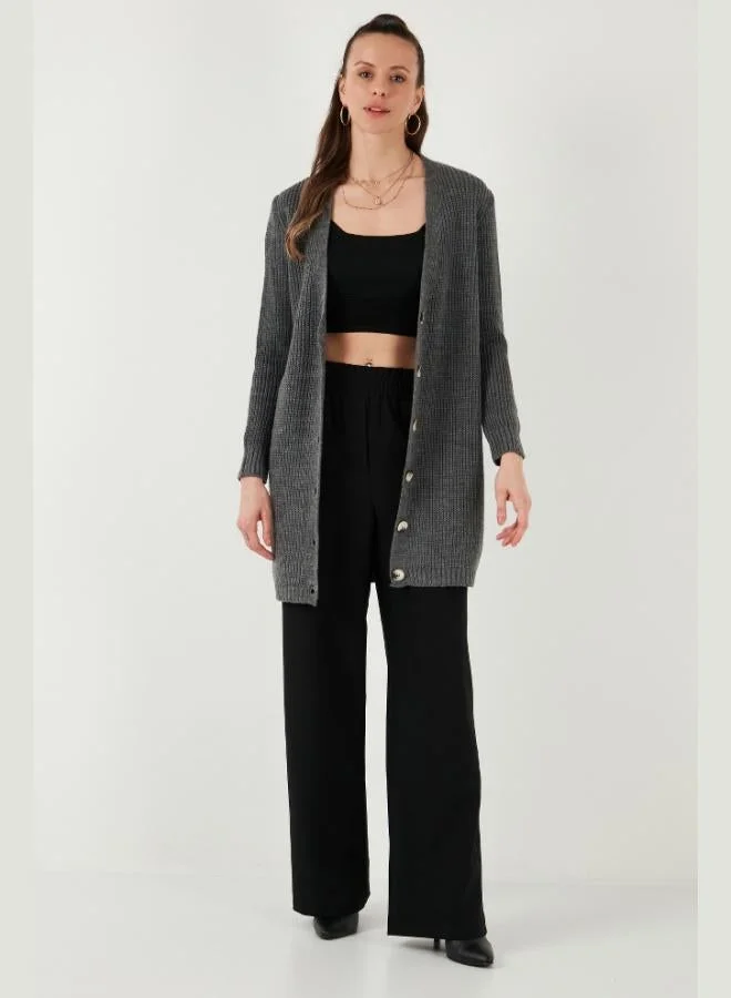 Lela Lela Regular Fit V-Neck Buttoned Knit Long Cardigan Women's CARDIGAN 4615044