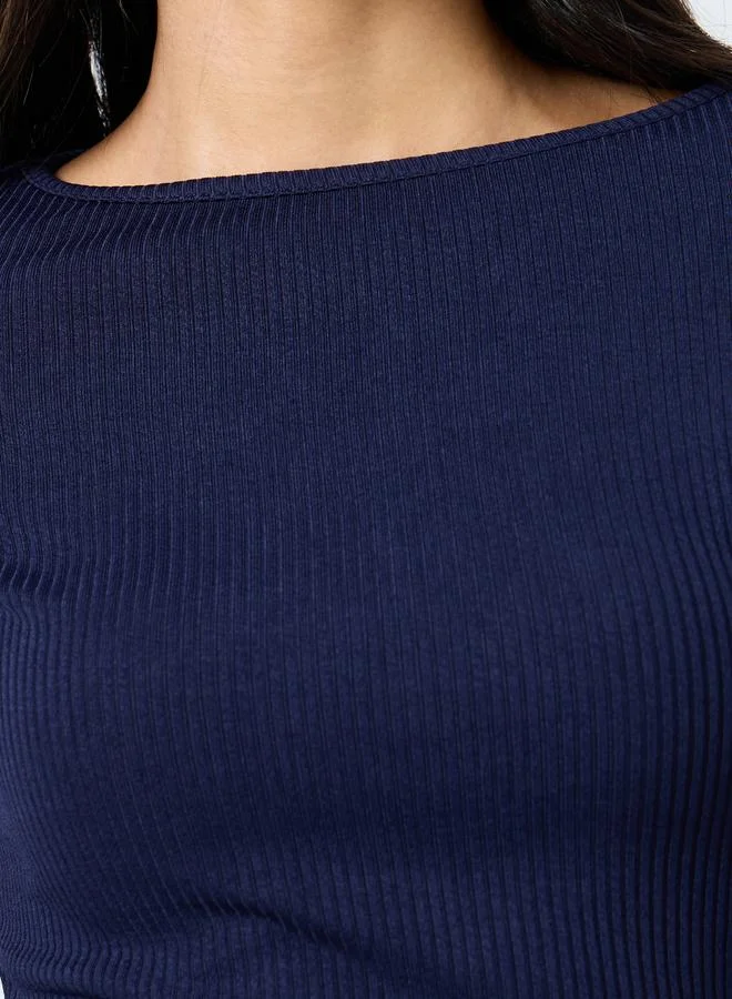 Styli Styli Ribbed Knit Flared Long Sleeve Top