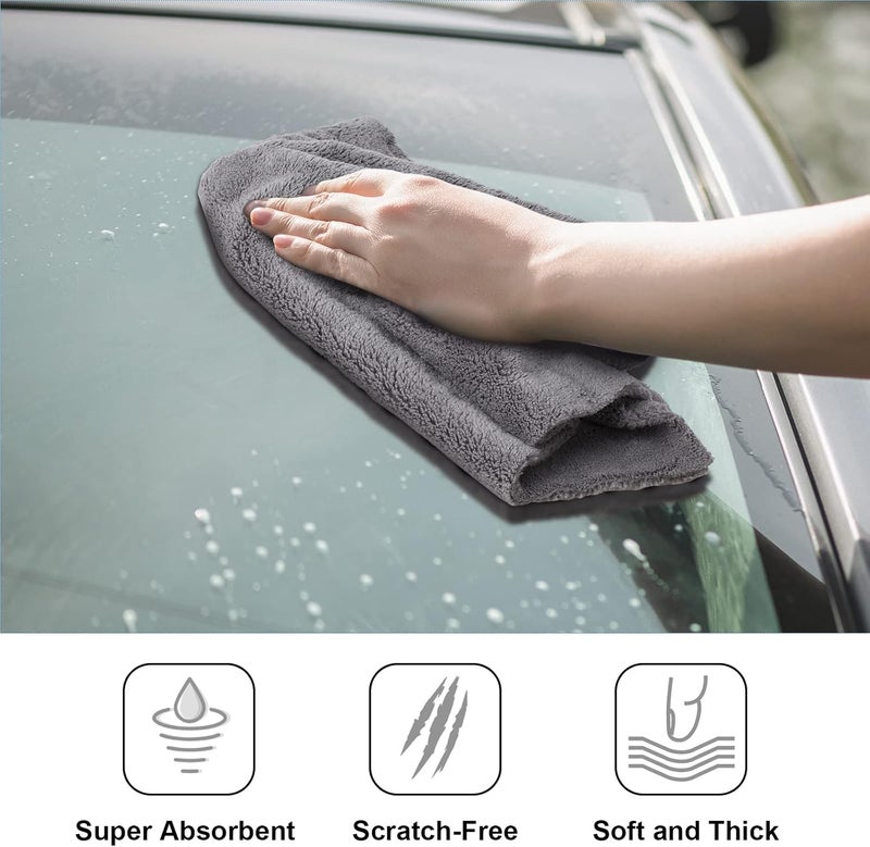 Shimeyao 30 Pcs Edgeless Microfiber Plush Towels for Cars - 500 GSM, 16 x 16 Inch (Gray) - Image 4