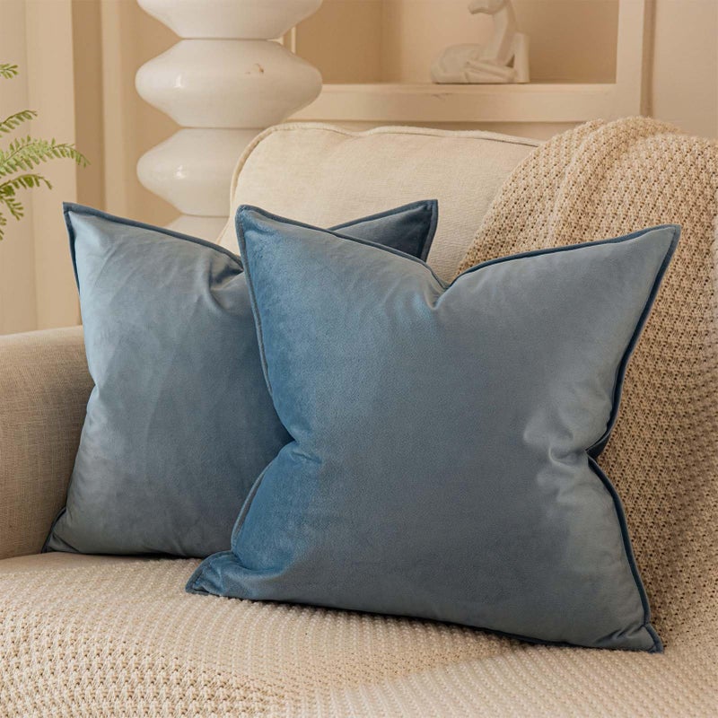 JUSPURBET Light Blue Decorative Velvet Throw Pillow Covers 24x24 inch Set of 2 Broadside Soft Cushion Case with Invisible Zipper for Sofa Couch Bed - Image 1