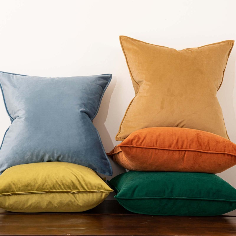 JUSPURBET Light Blue Decorative Velvet Throw Pillow Covers 24x24 inch Set of 2 Broadside Soft Cushion Case with Invisible Zipper for Sofa Couch Bed - Image 2