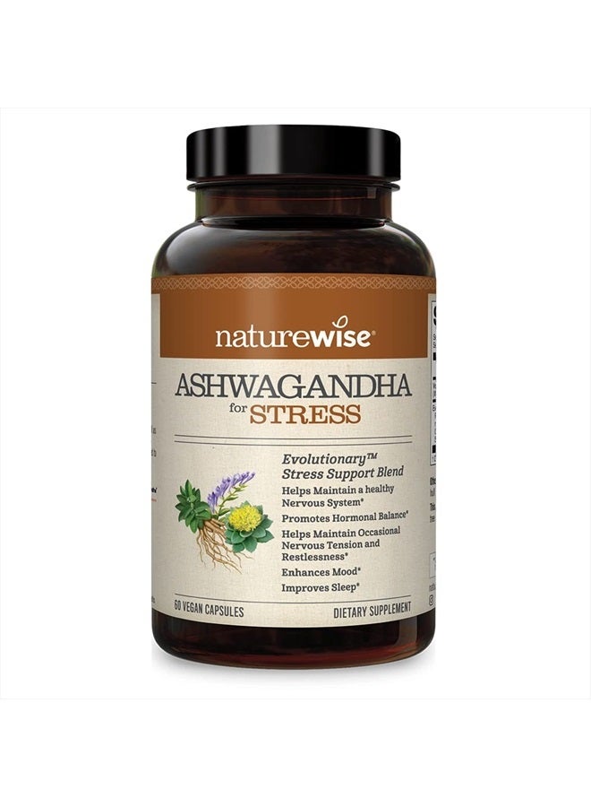 NatureWise Ashwagandha for Stress | Calming KSM-66 Herbal Supplement Extract + GABA, L-Theanine, Rhodiola Rosea, Light Brown, 60 Count - Image 1